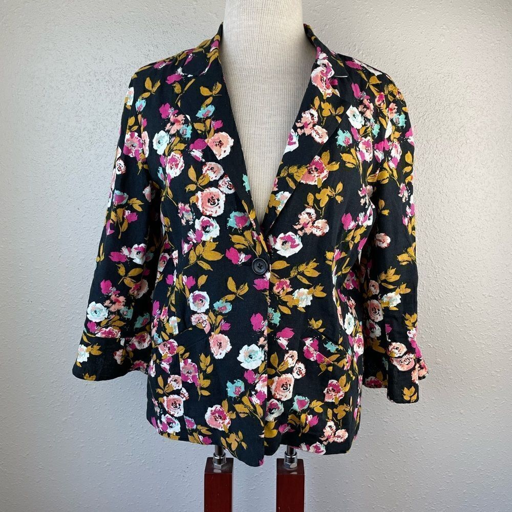 Abound Single Button Quarter Sleeve Floral Dress Jacket Size XS EUC